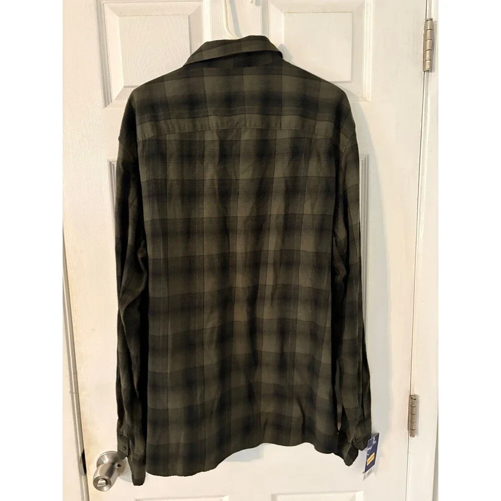 APT. 9 Seriously Soft Flannel Shirt XXL NWT Olive Gray Plaid Button Front Cotton